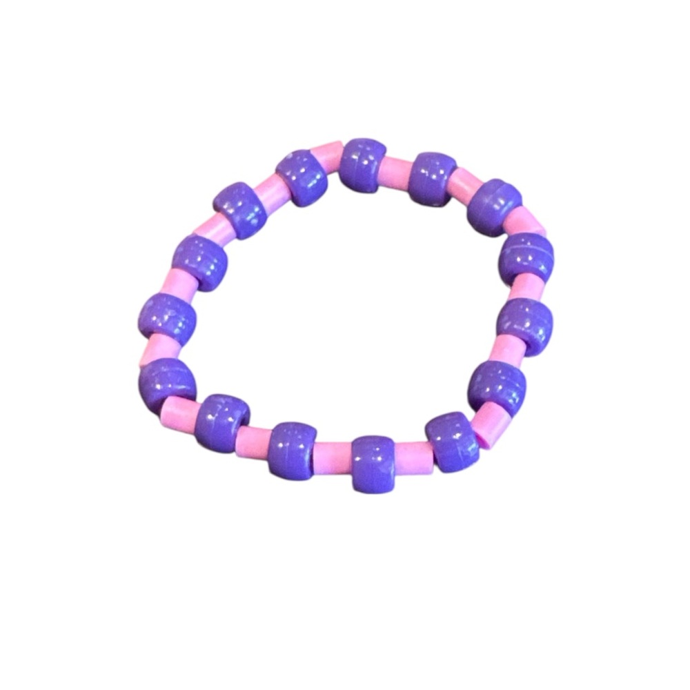 Handcrafted Purple Pony & Mauve Fuse Beaded Stretch Beaded Bracelet